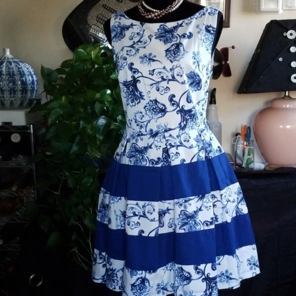 Blue Floral Dress, Sz 12